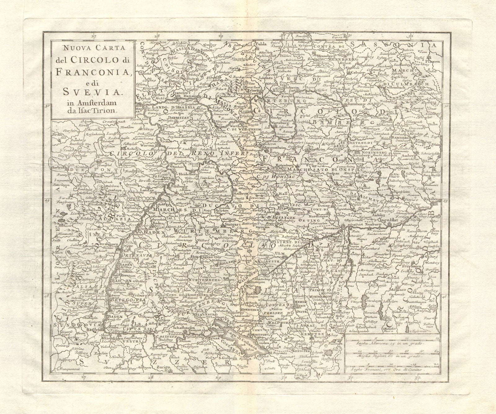 'Nuova Carta del Circolo di Franconia, e di Svevia' by Isaak TIRION 1740 map